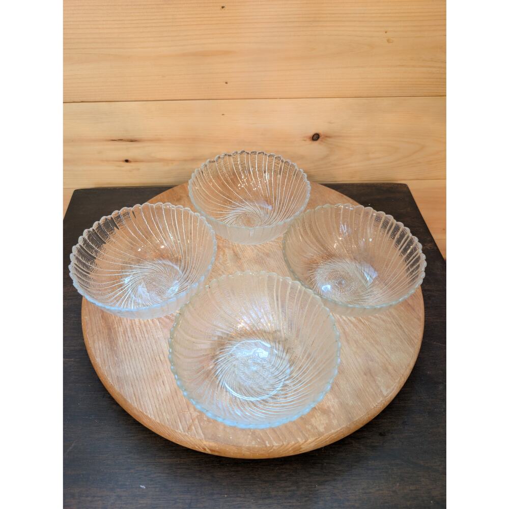 Set of 4 Arcoroc Seabreeze Swirl Clear All Purpose Glass Bowls - France - 5.25"